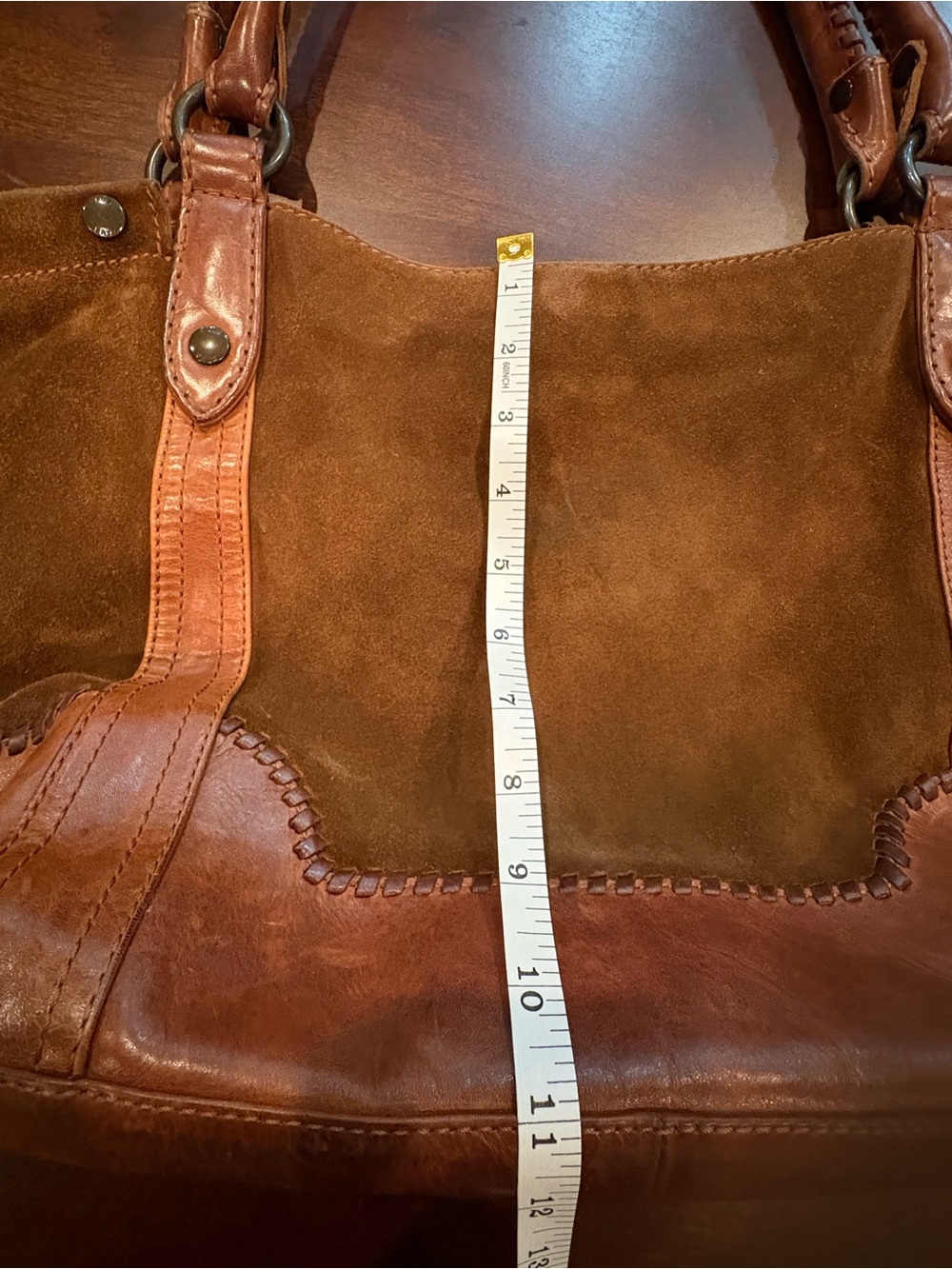 Frye Brown Suede and Leather Shoulder Tote - Picture 13 of 14